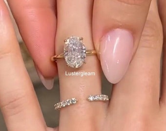3 CT Oval Cut Engagement Ring Set Oval Moissanite Ring Set 14K Gold Wedding Ring With Open Gap Band Bridal Ring Set Anniversary Ring Set