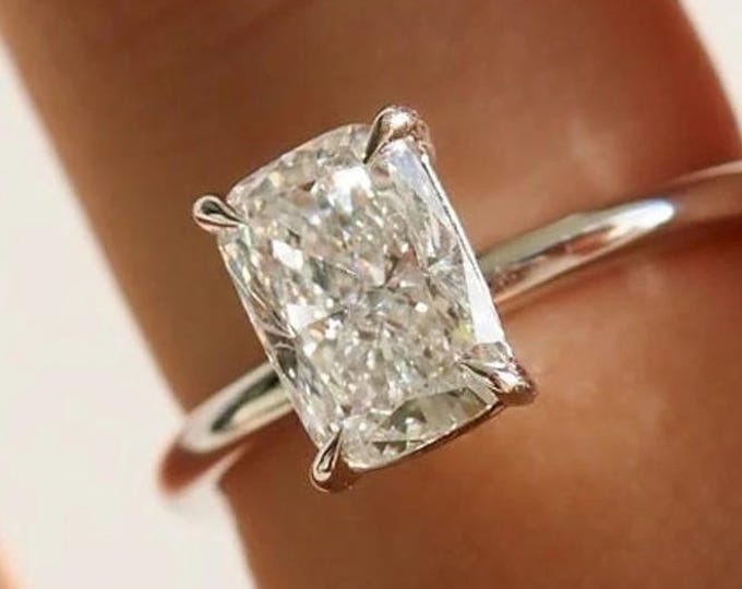 3 CT Elongated Cushion Cut Moissanite Diamond Ring Cushion Diamond Solitaire Engagement Ring 14K White Gold Wedding Ring For Women