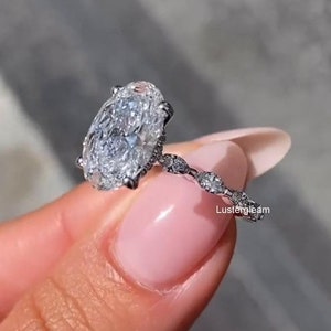 3 CT Oval Cut Moissanite Diamond Ring Oval Hidden Halo Engagement Ring 14K Gold Wedding Ring For Women Solitaire Ring Anniversary Gift