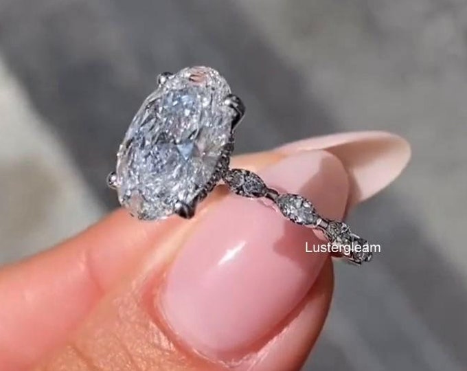 3 CT Oval Cut Moissanite Diamond Ring Oval Hidden Halo Engagement Ring 14K Gold Wedding Ring For Women Solitaire Ring Anniversary Gift