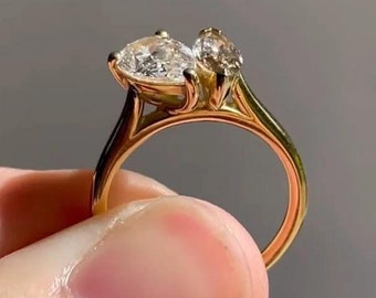 Toi Et Moi Pear & Marquise Cut Moissanite Engagement Ring Two Stone Ring For Women 14K Gold Ring Wedding Ring Anniversary Gift For Her