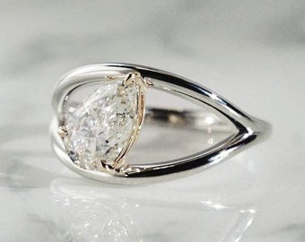 2 CT Pear Cut Moissanite Diamond Ring Pear Split Shank Engagement Ring Two Tone Ring 14K Gold Wedding Ring Anniversary Ring For Women