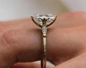 4 CT Asscher Cut Lab Grown Diamon Ring Asscher Cut Engagement Ring 14K Gold Wedding Ring For Women Anniversary Ring Solitaire Ring