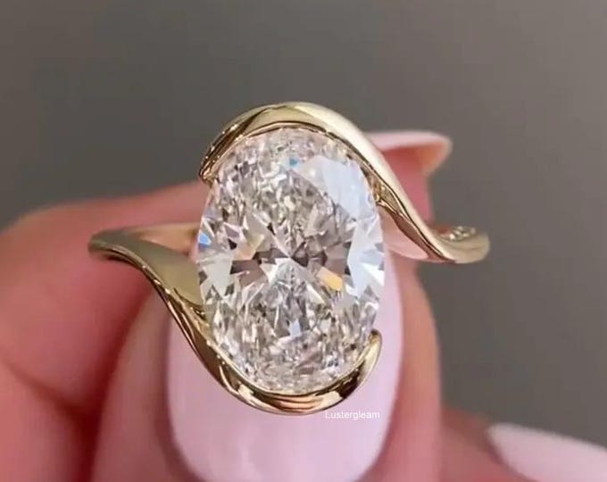 Amazing Bypass Shank Wedding Ring 3 CT Oval Cut Moissanite Engagement Ring Unique Tension Set Ring Solitaire Diamond Promise Ring For Her