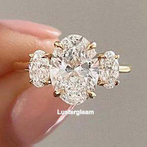 Three Stone Oval Cut Moissanite Ring Oval Diamond Trilogy Engagement Ring 14K Gold Wedding Ring For Women Anniversary Ring For Women