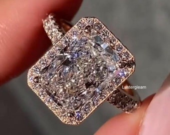 4 CT Radiant Cut Moissanite Diamond Ring Radiant Halo Engagement Ring 14K Gold Wedding Ring Anniversary Ring For Women Gift For Her