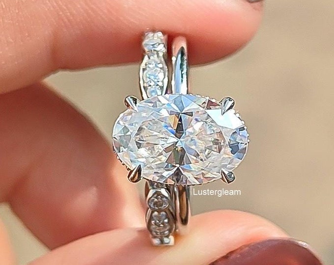 3 CT Oval Cut Moissanite Diamond Wedding Ring Set Oval Diamond Engagement Ring Set 14K Gold Ring Set Anniversary Ring Set Promise Ring Set