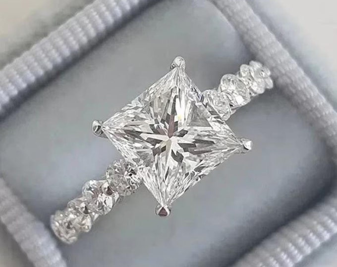 3ct Princess Cut Moissanite Diamond Ring Princess Diamond Bubble Band Engagement Ring 14K White Gold Wedding Ring For Women Anniversary Ring