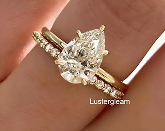 2.5ct Pear Cut Moissanite Diamond Ring Set Pear Engagement Ring Set 14K Gold Wedding Ring Set For Women Bridal Ring Set Anniversary Ring Set
