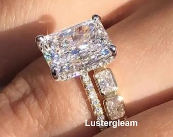 4 CT Radiant Cut Moissanite Diamond Bridal Set Radiant Diamond Engagement Ring Set 14K Gold Wedding Ring Set For Women Anniversary Ring Set