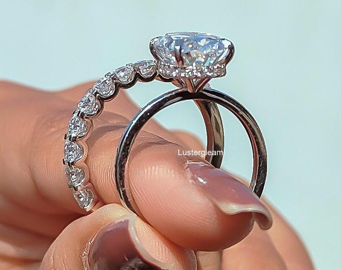 3 CT Oval Cut Moissanite Diamond Wedding Set Oval Diamond Engagement Ring Set 14K White Gold Ring Set Anniversary Ring Set Promise Ring Set