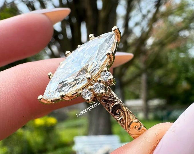 4 CT Marquise Cut Moissanite Diamond Cluster Engagement Ring 14K Solid Gold Wedding Ring Anniversary Ring Vintage Gift For Her Promise Ring