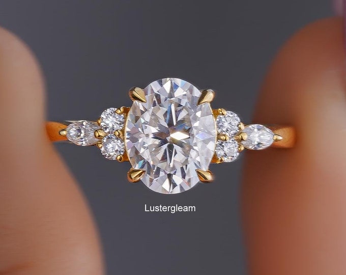 Oval Cluster Engagement Ring 2 CT Oval Moissanite Ring 14K Gold Wedding Ring Unique Ring Anniversary Ring Gift For Her Oval Diamond Ring