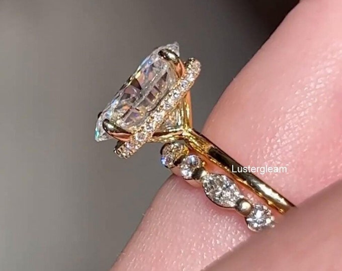 3 CT Oval Cut Engagement Ring Set Oval Moissanite Diamond Ring Set 14K Gold Wedding Ring Set For Women Bridal Ring Set Oval Diamond Ring Set