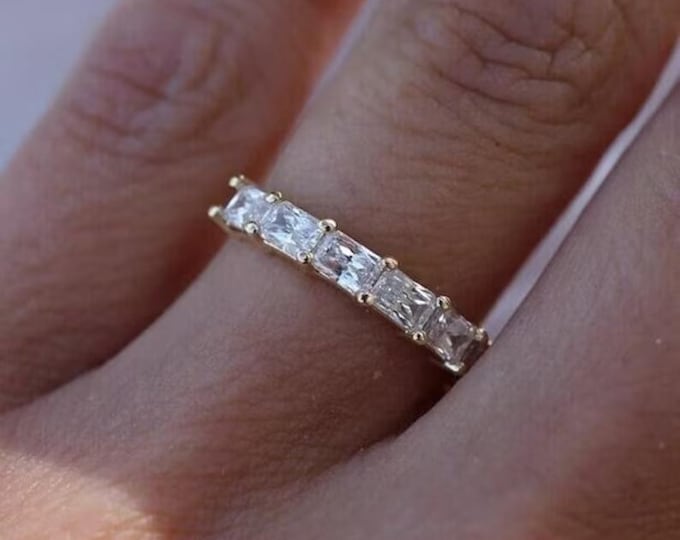 1.7 TCW Radiant Cut Moissanite Wedding Band 14K Gold Engagement Band Stackable Band Matching Band Anniversary Band For Women Proposal Band