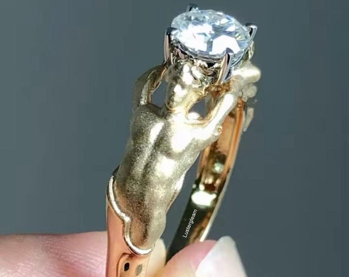 Hand Holding Delicate Diamond Ring Sculptural Women Unique Gold Engagement Ring Artistic Handmade Statement Ring Anniversary Gift For Her