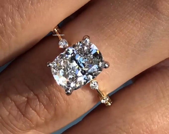 3 CT Elongated Cushion Cut Moissanite Diamond Ring Cushion Diamond Distance Pave Engagement Ring 14K Gold Ring For Women Promise Ring
