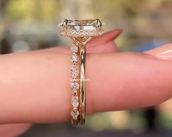 3 CT Oval Cut Moissanite Diamond Ring Set Oval Engagement Ring Set 14K Gold Wedding Ring Set For Women Bridal Ring Set Anniversary Ring Set