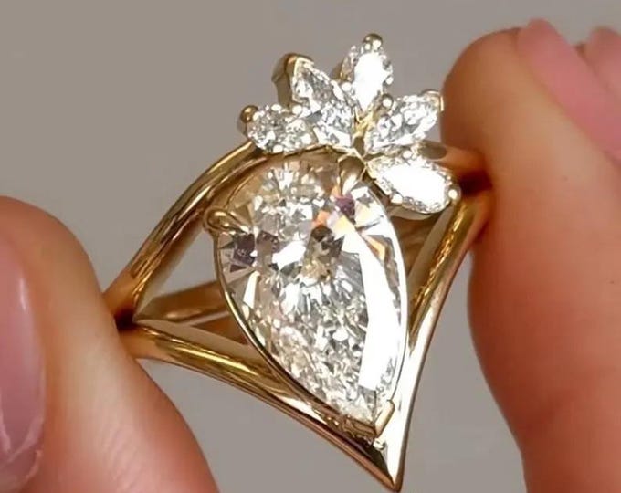 3 CT Pear Cut Moissanite Diamond Bridal Ring Set 14K Gold Wedding Ring Set Pear Diamond Engagement Ring Set Anniversary Ring Set For Women