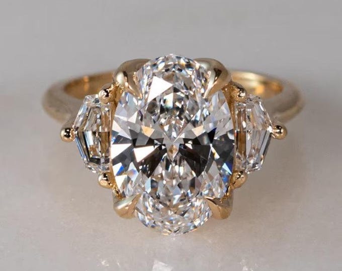 Three Stone Oval Cut Engagement Ring 3 CT Oval Moissanite Ring Unique Prong Ring 14K Gold Wedding Ring Trilogy Ring Anniversary Gift For Her