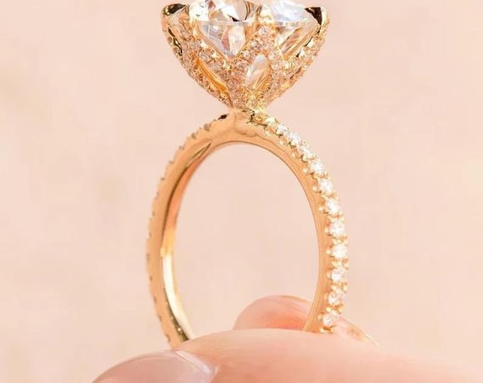 3 CT Round Cut Moissanite Engagement Ring Unique Tulip Set 14K Gold Wedding Ring 6 Prongs Ring Anniversary Ring For Women Diamond Ring