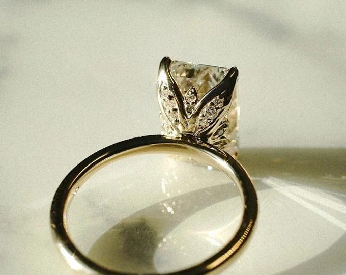 4 CT Emerald Cut Tulip Set Moissanite Diamond Ring Emerald Cut Engagement Ring 14K Gold Wedding Ring Anniversary Ring For Women Promise Ring