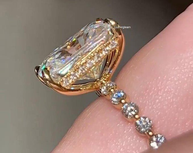 4 CT Radiant Cut Moissanite Diamond Ring Radiant Diamond Bubble Band Engagement Ring 14K Gold Wedding Ring For Her Anniversary Ring