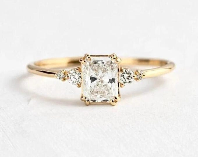 1 CT Radiant Cut Moissanite Ring Radiant Engagement Ring Radiant Cluster Ring 14K Gold Wedding Ring Dainty Ring Proposal Ring Promise Ring