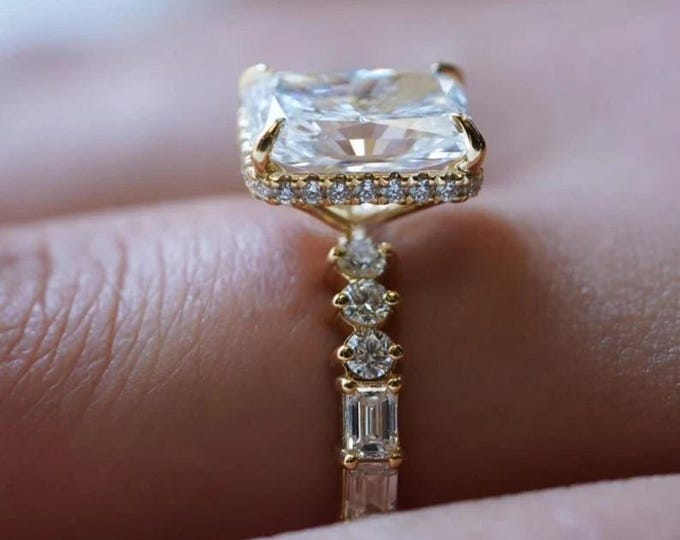 2.5 CT Radiant Cut Moissanite Diamond Ring Radiant Engagement Ring 14K Gold Wedding Ring For Women Anniversary Gift For Her Promise Ring