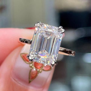 5 CT Emerald Cut Moissanite Diamond Engagement Ring Emerald Hidden Halo Wedding Ring 14K Gold Ring Anniversary Gift For Her Promise Ring