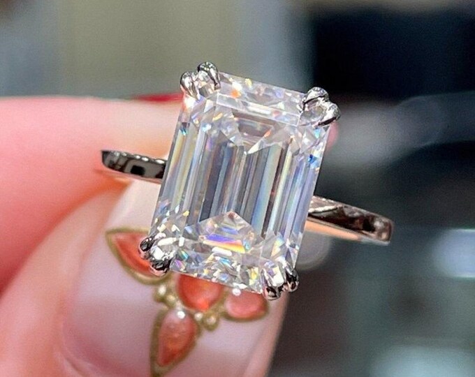 5 CT Emerald Cut Moissanite Diamond Engagement Ring Emerald Hidden Halo Wedding Ring 14K Gold Ring Anniversary Gift For Her Promise Ring