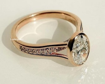2.5 CT Oval Bezel Set Moissanite Diamond Ring Oval Engagement Ring 14K Gold Wedding Ring For Women Anniversary Gift For Her Solitaire Ring