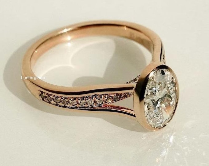 2.5 CT Oval Bezel Set Moissanite Diamond Ring Oval Engagement Ring 14K Gold Wedding Ring For Women Anniversary Gift For Her Solitaire Ring