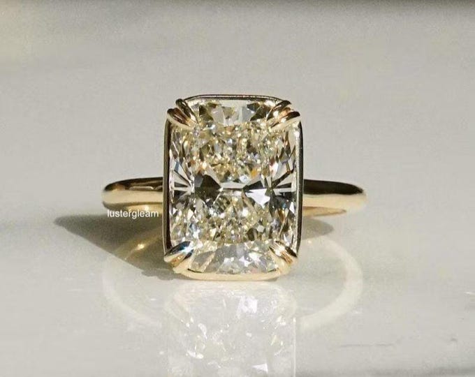 3 CT Elongated Radiant Cut Moissanite Ring Radiant Cut Double Prong Set Engagement Ring 14K Solid Gold Wedding Ring Anniversary Gift For Her