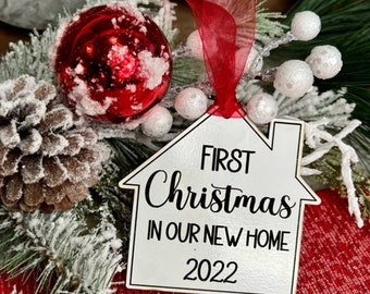 Custom Christmas Ornaments • First Christmas in Our New Home Ornament •  Realtor Gift  •  New Homeowner Gift  • Simple Home Decor