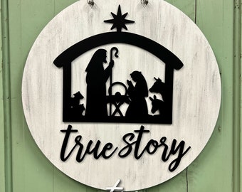 Nativity - True Story - 18” Circle - Christmas - Holiday Decor  - Door Hanger