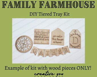 DIY Family Tiered Tray Kit | Mini Signs | Coffee Bar Decor | Tiered Tray Set | Girls Craft Night | Wood Craft Kit