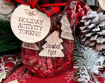 Christmas - Holiday - Advent - Activity Tokens in 16oz Plastic Mason Jar (24 + 1 blank)