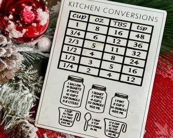 Kitchen Measurement and Equivalent Conversion Chart Mason Jar Magnet • Great Gift Idea for New Homeowners!   **READY TO SHIP**