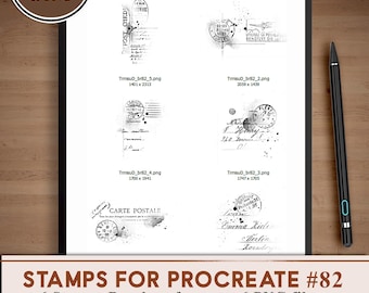 Francobolli vintage per Procreate/ Clipart digitali PNG/ Pacchetto pennelli per Photoshop/ Sovrapposizioni per scrapbooking, junk journal e collage/ BR82