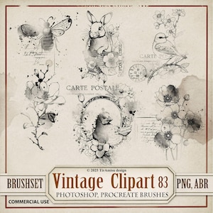 Ostern Digital Clipart & Brush Pack | PNG, Stempel Brushset für Procreate, ABR für Photoshop| Vintage Stil Journal Overlay, Aufkleber BR83