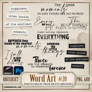 Clipart digital PNG com arte inspiradora de palavras | Pincel ABR para Photoshop | Pincel para carimbo Procreate | Texto de diário para impressão, citação, rótulo, sobreposição | wa 20
