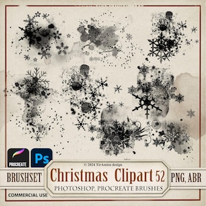 Clipart digital vintage de nieve navideña PNG/conjunto de pinceles Procreate/pinceles Photoshop ABR/sellos, calcomanías, transferencias y superposiciones imprimibles de invierno/BR52