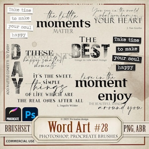 Inspirujące szczęśliwe chwile Word Art Cyfrowe PNG Clipart| Zestaw pędzli Procreate Stamp| Photoshop Brush ABR| Wydrukowane sentymenty, nakładka| WA 28
