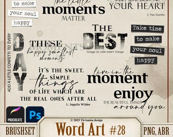 Inspirational Happy Moments Word Art Digital PNG Clipart| Procreate Stamp Brushset| Photoshop Brush ABR| Printable Sentiments, Overlay|WA 28