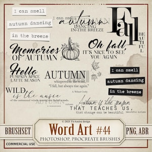 Autumn Word Art Digital Clipart & Brush Pack | PNG, Procreate Stamp Brushset, ABR |  Fall Inspirational Journal Text Quote, Label | WA44