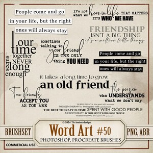 Inspirational Word Art Digital Clipart & Brush Pack| Brushset Stamp for Procreate, ABR for Photoshop| Friendship Scrapbook Quote| WA50