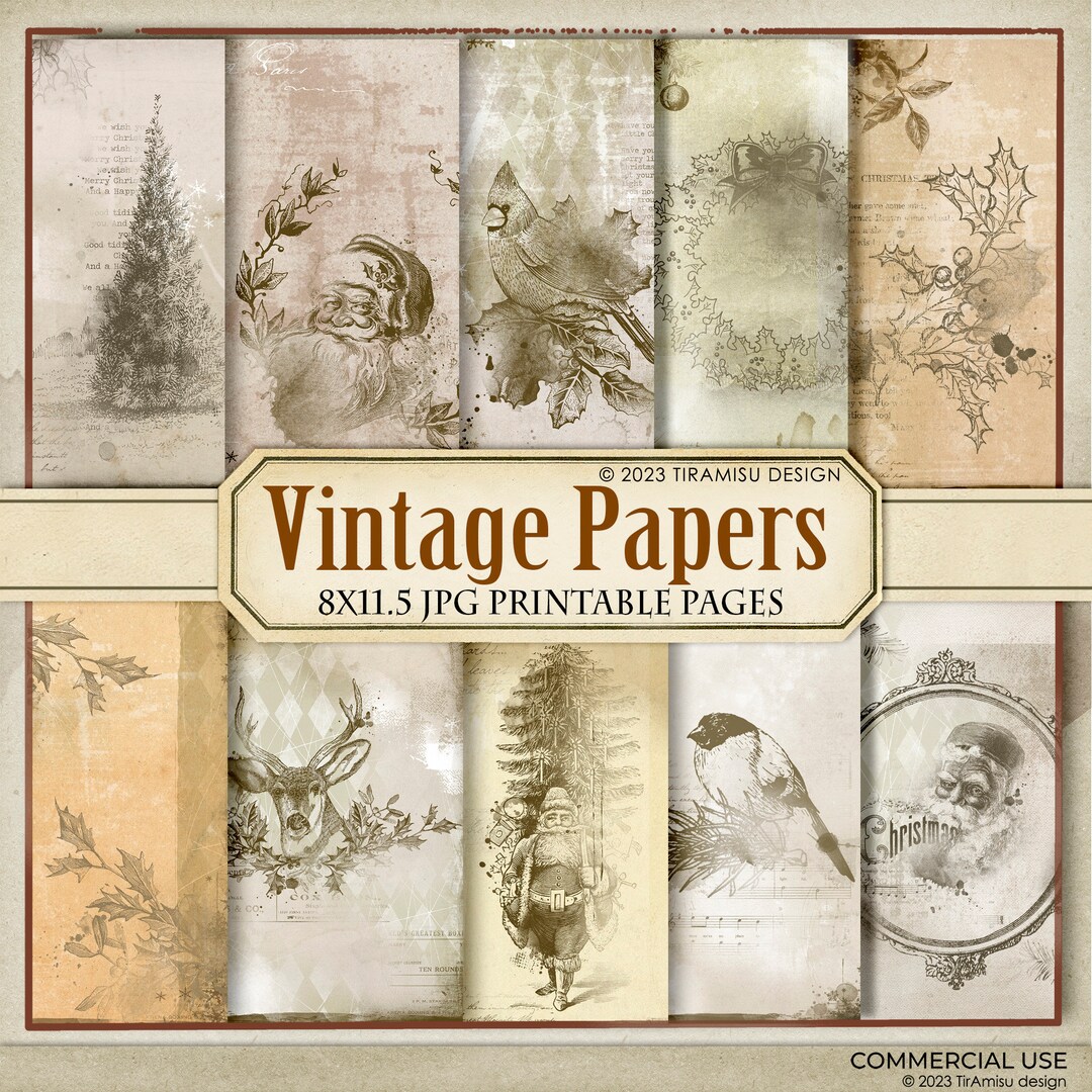 Vintage Christmas Printable Junk Journal Digital Papers, US Letter Size ...