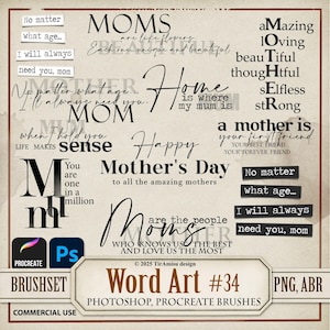 Mother's Day Word Art Digital PNG Clipart| Procreate Stamp Brushset| Photoshop Brush ABR| Printable Inspirsational Text Quote, Label|WA 34