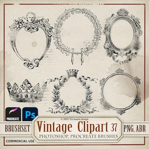 Vintage Victorian Frames Digital PNG Clipart| Photoshop Brush ABR| Procreate Stamp Brush| Printable Sticker, Overlay, Transfer| BR 37